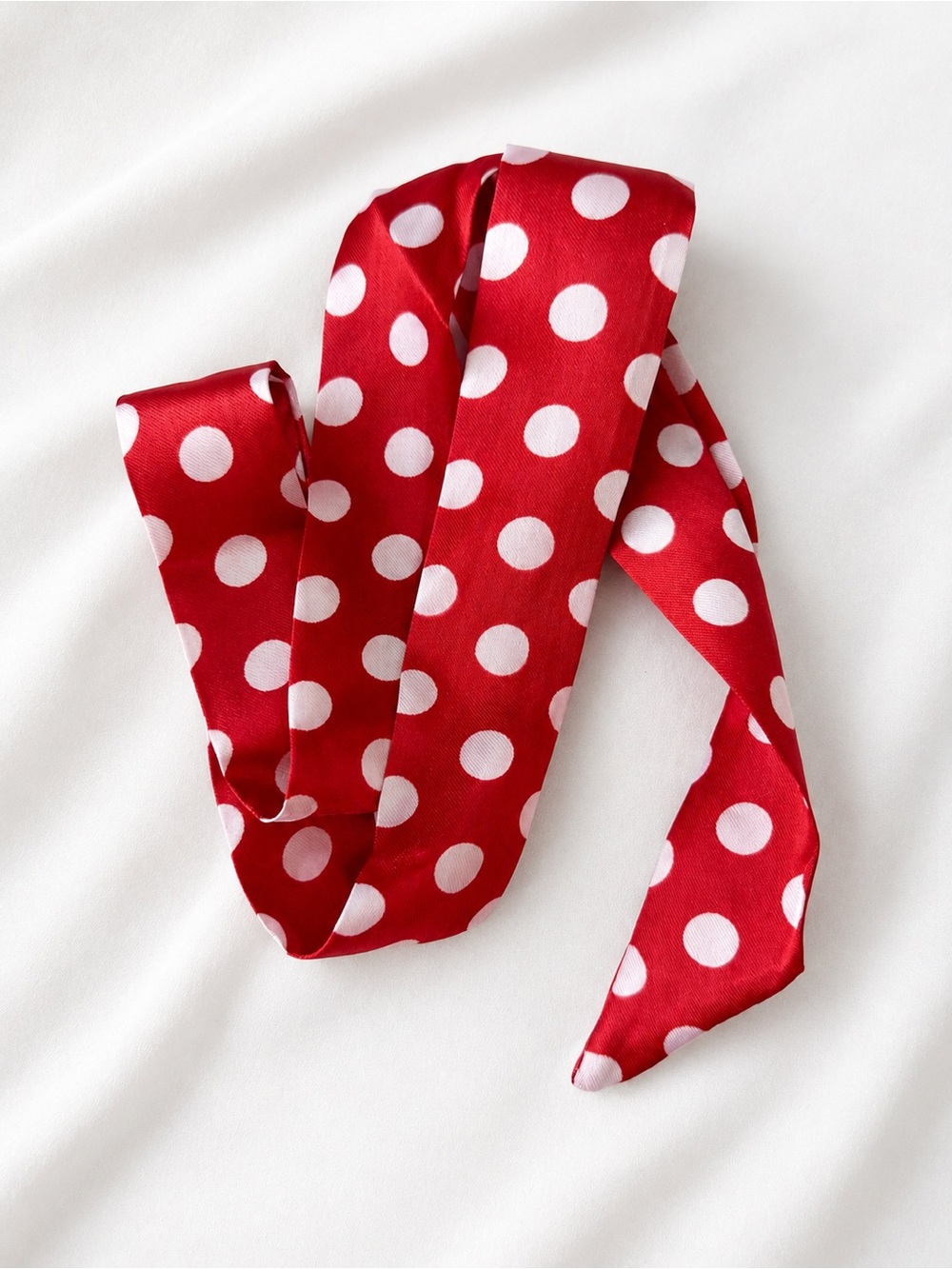 Red Polka Dot Satin Hair Scarf for Bag 💼